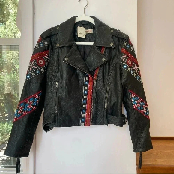 NWT Free People Mari Leather Moto Jacket Embroidered Black - Picture 17 of 17